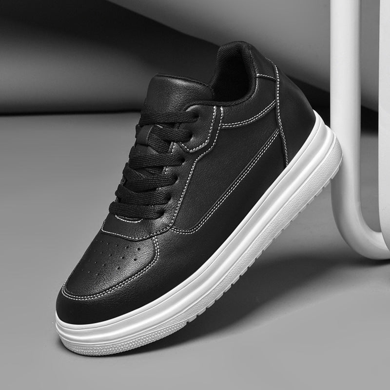 Unisex Invisible Height Increasing Insole Skateboard White Couple Men's Casual Leather Shoes