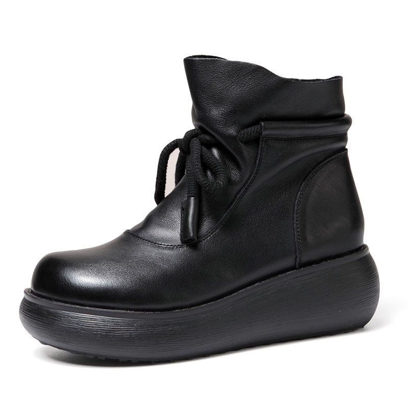 Women's First Layer Of Cowhide Platform Wedge Boots