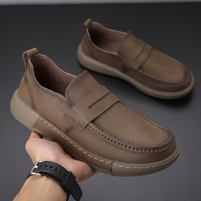 Men's Soft Surface Retro Simple Thick Bottom Men's Casual Leather Shoes