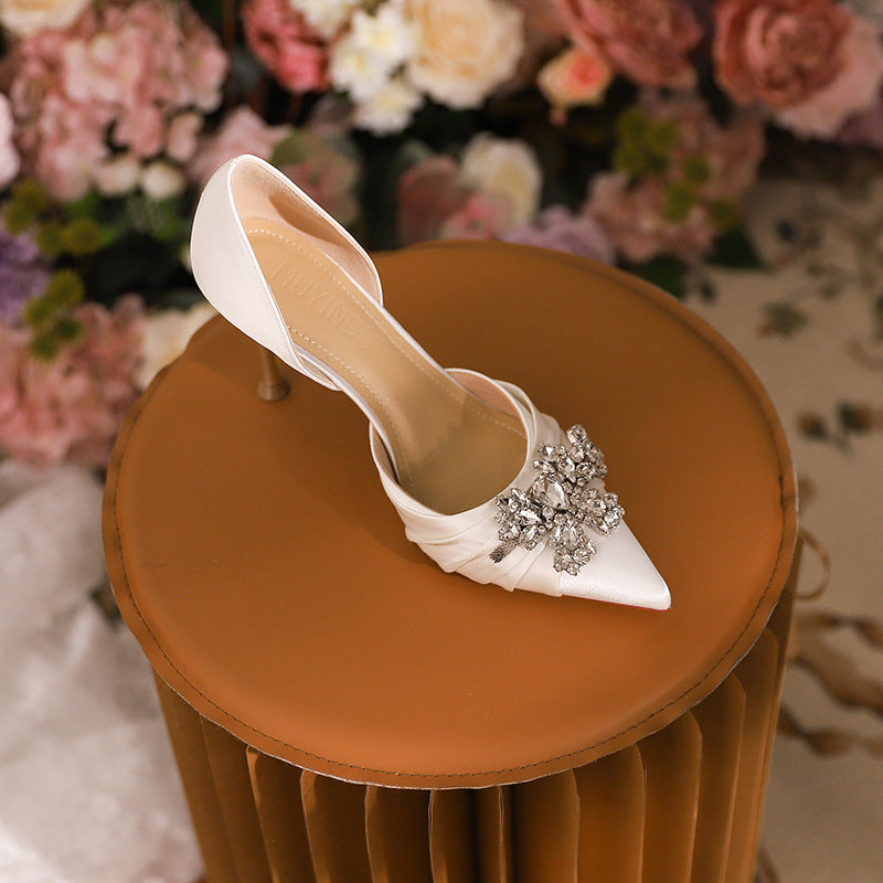 Women's Simple Summer Toe Cap Stilettos Rhinestone Pointed Plus Size High Heeled Sandals
