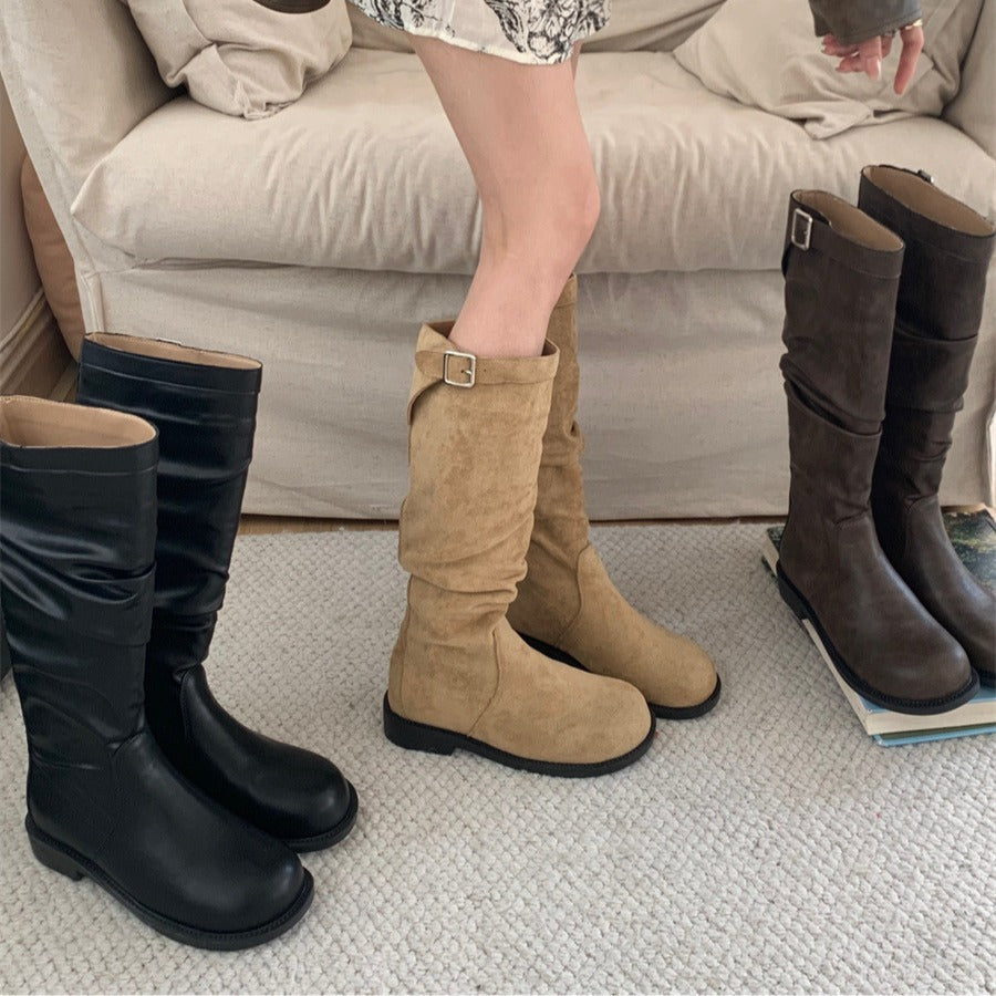 Women's Pile Style Tall Knight Retro Western Cowboy Below The Boots