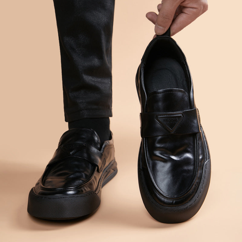Men's Cowhide Lightweight Soft Sole Retro Slip-on Genuine Breathable Men's Business Leather Shoes