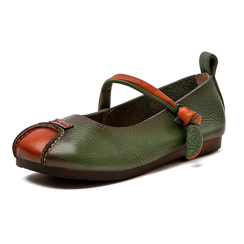 Women's Single Top Layer Cowhide Round Toe Stylish Women's Shoes