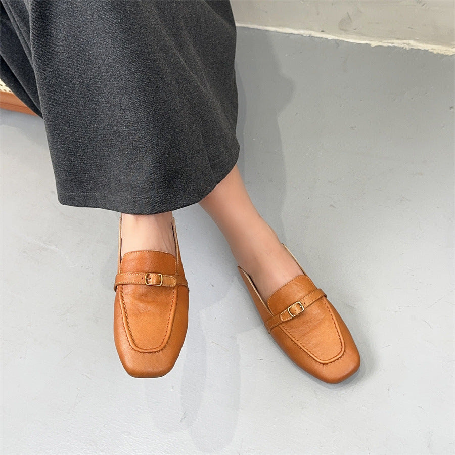 Women's Spring Shopping Mall British First Layer Cowhide Soft Bottom Loafers