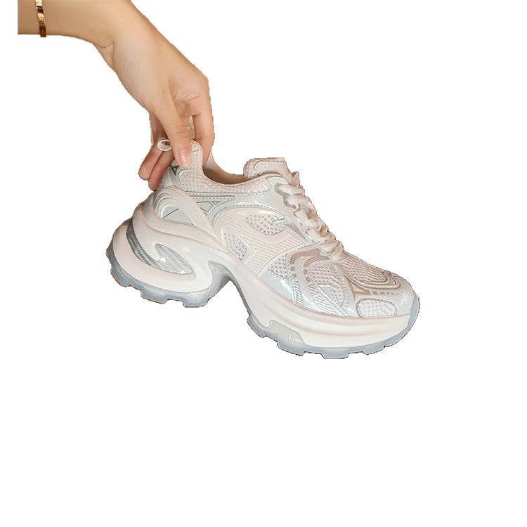 Women's Mom Paris Old Magazine Sier White Mesh Raise The Bottom Women's Sports Shoes