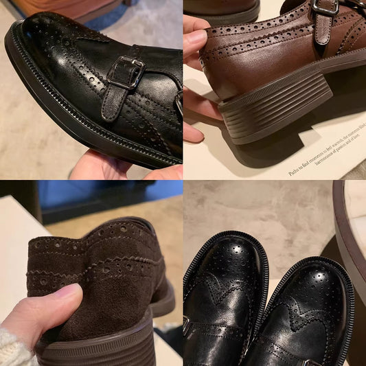 Women's Height Increasing Insole British Style Carved Women's Shoes