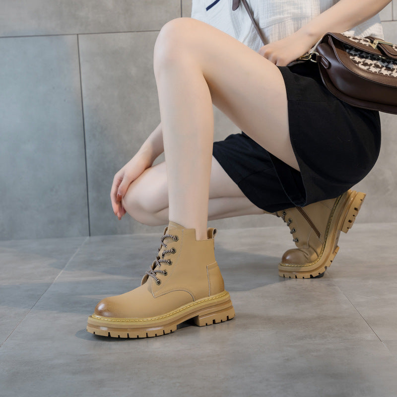 Women's Platform Martin Single Mid Chunky Thin Boots