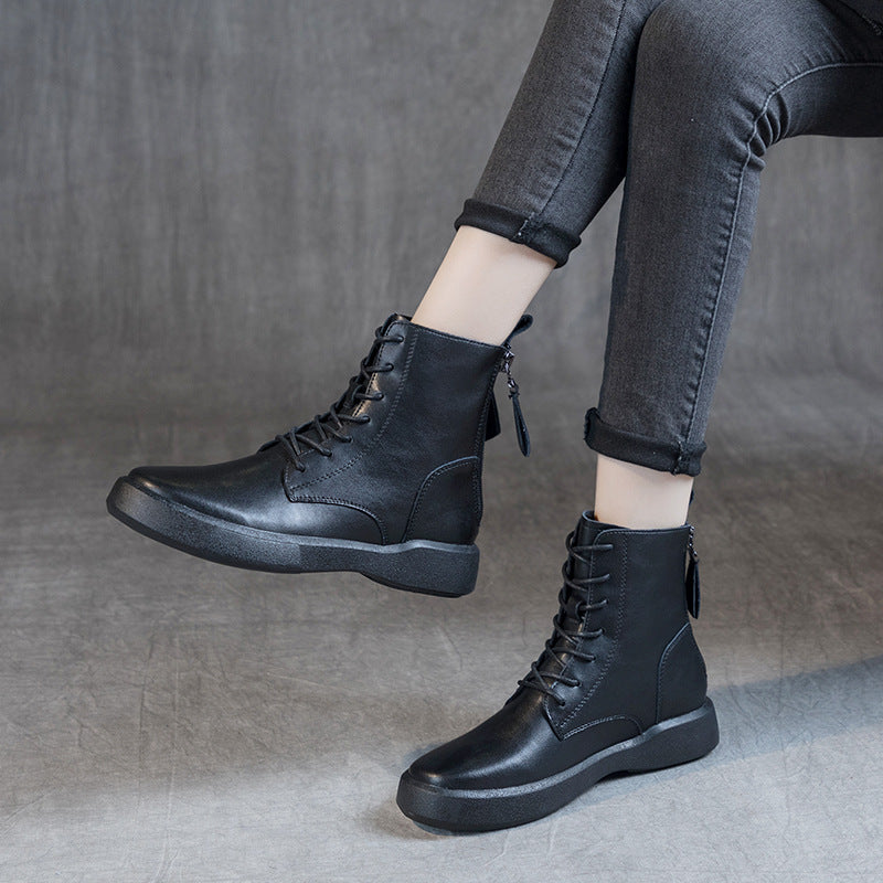 Women's Size Retro Back Double Zipper Flat Ankle Soft Bottom Boots