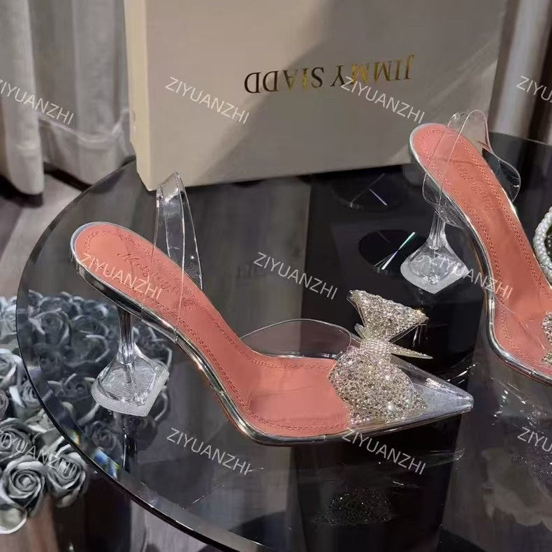 Glass Crystal Bow Elegant Bridesmaid Wedding Sandals