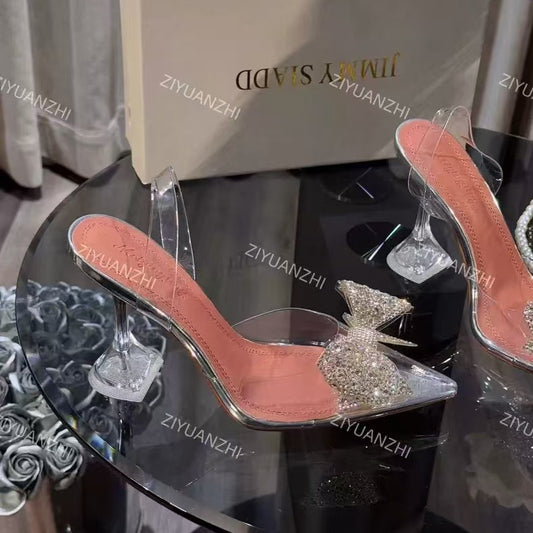 Glass Crystal Bow Elegant Bridesmaid Wedding Sandals