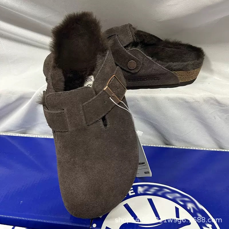 Women's & Men's Fleece-lined Genuine Cork Thick Bottom Outdoor Thick-soles Slippers
