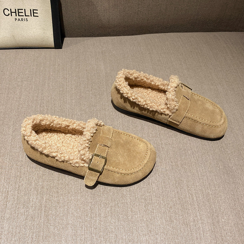 Women's Winter Fleece-lined Outer Wear Fluffy Slip-on Big Head Soft Women's Cotton Shoes