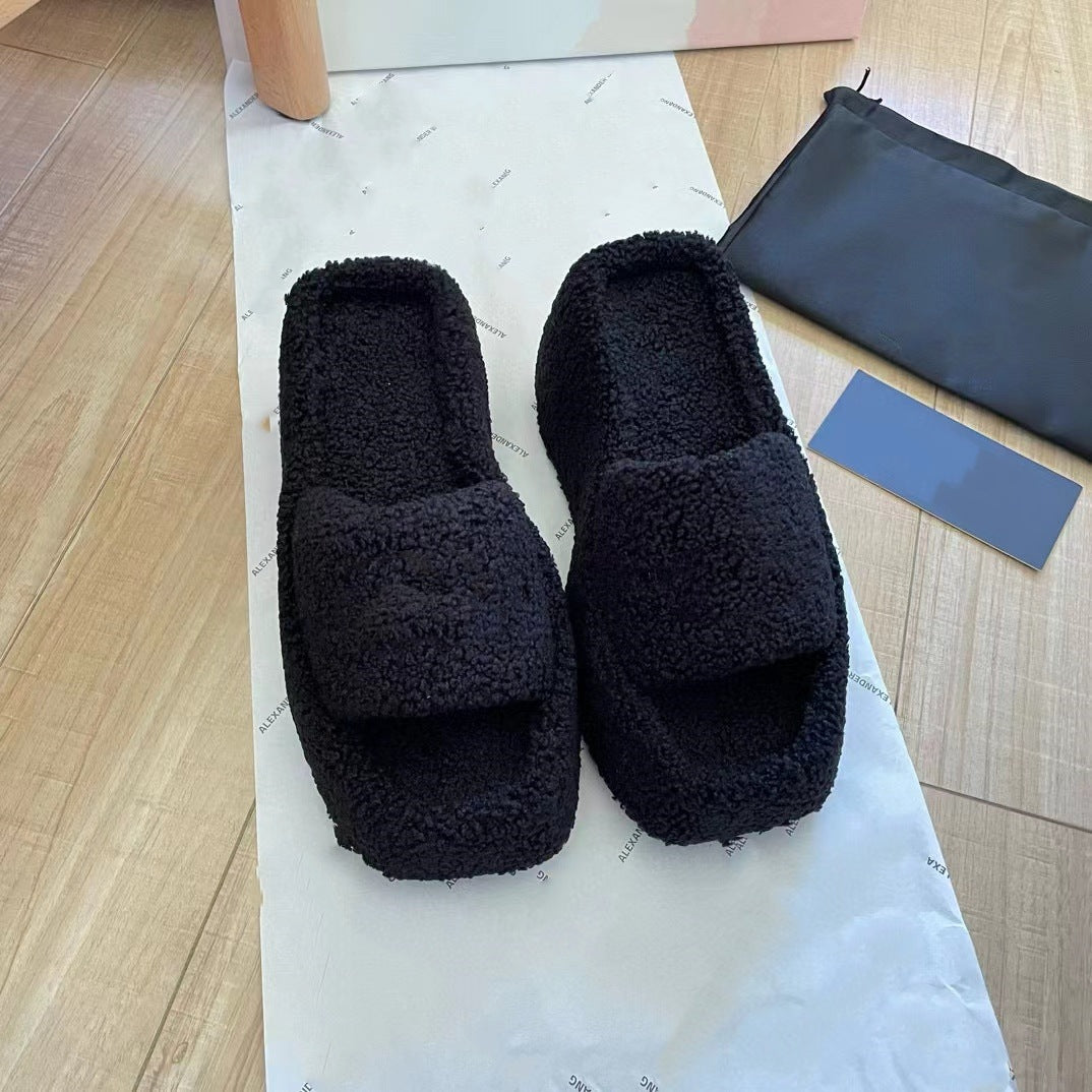 Women's Thick Bottom Fur Height Increasing Wedge Slippers