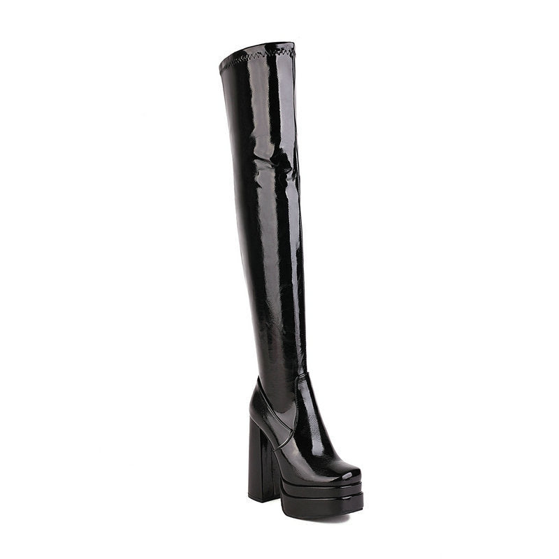 Women's Knee Square Head Thick Super High Waterproof Boots