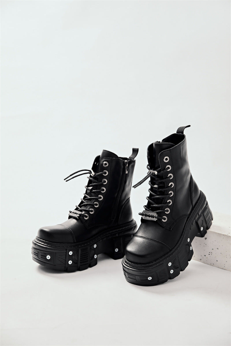 Women's Motorcycle Heavy Metal Platform Martin Spring Boots