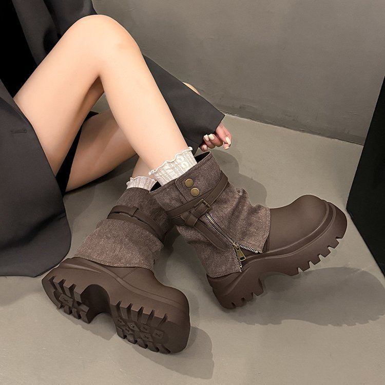 Women's Retro Martin Thick Bottom Pile Pants Pipe Design Boots