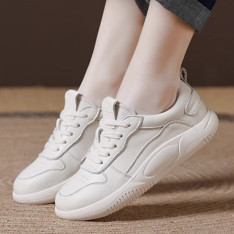 Women's First Layer Cowhide Easy Wear Flat Bottom Pumps Veet Women's Casual Shoes