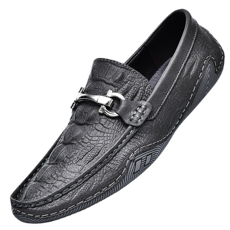 Men's Embossed Crocodile Pattern Four Tods Slip-on Casual Shoes