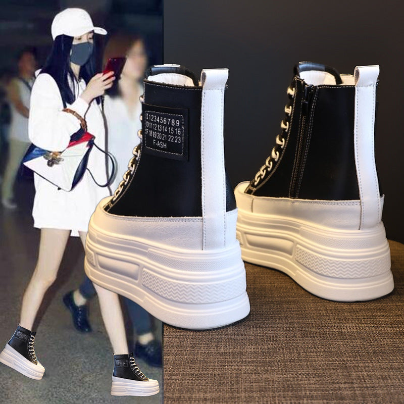 Women's Platform High Top White Inner Height Increasing Korean Style Boots