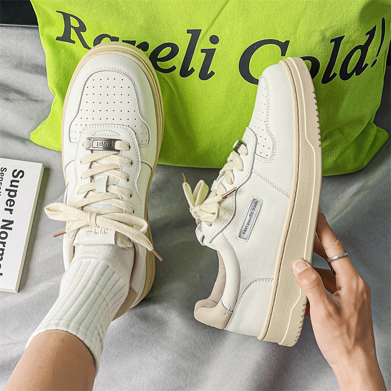 Cowhide Fashion Sports Retro Round Toe Casual Shoes