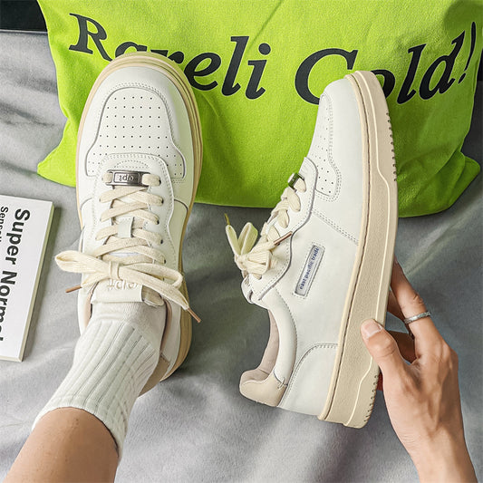 Cowhide Fashion Sports Retro Round Toe Casual Shoes