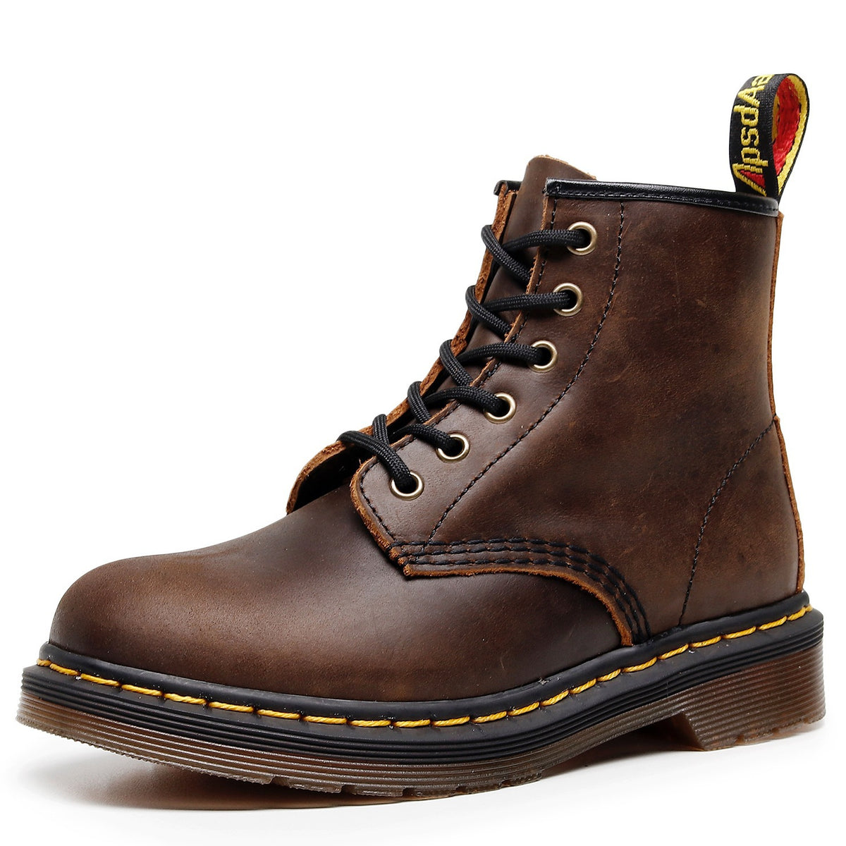 Women's & Men's Crazy Horse Dark Brown Motorcycle Retro British Style Short Round Women's Leather Boots