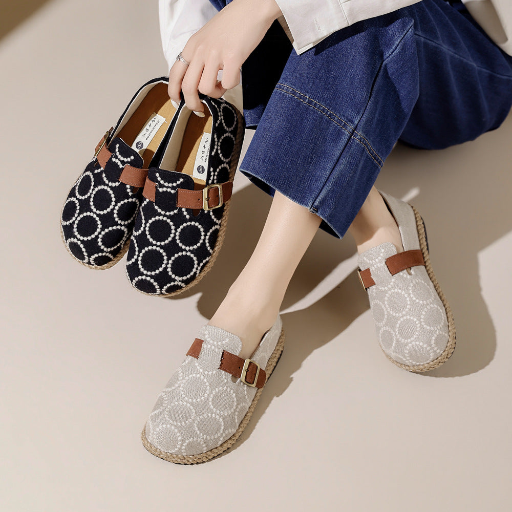 Women's Very Retro Circle Embroidered Breathable Linen Women's Casual Shoes