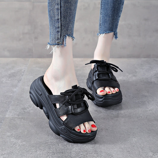 Women's Toe Half Outer Wear Summer Lazy Platform Slippers