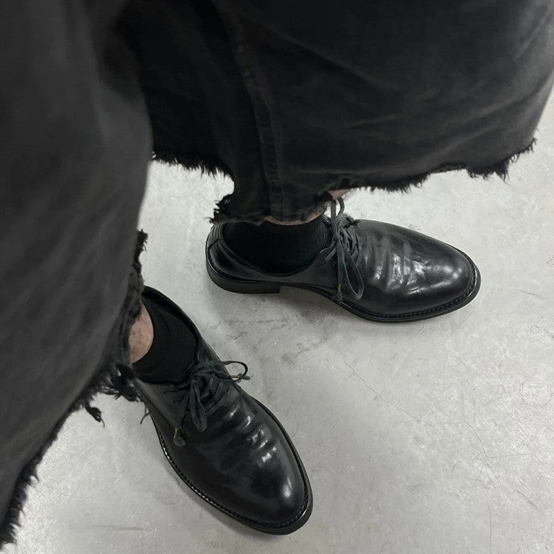 Women's & Men's Pointed Warped Head Derby Comfortable Commuter Men's Casual Leather Shoes
