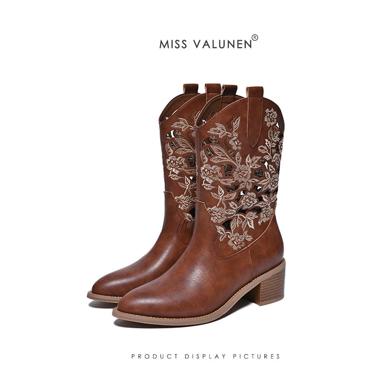 Women's Miss Embroidered Western Denim Short Grassland Boots