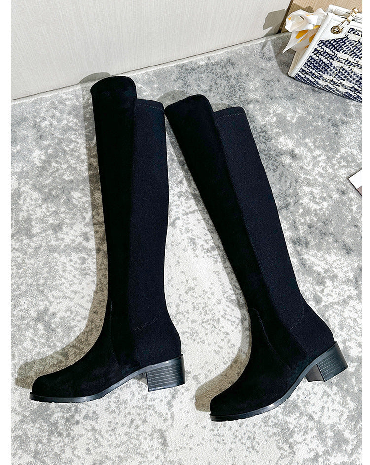 Women's Small Tall Thin Knight Widened Suede Women's Leather Boots