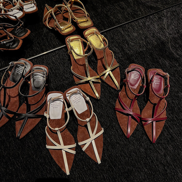 Women's Fashion Summer Cowhide Thin Strap Open Toe High Heeled Sandals
