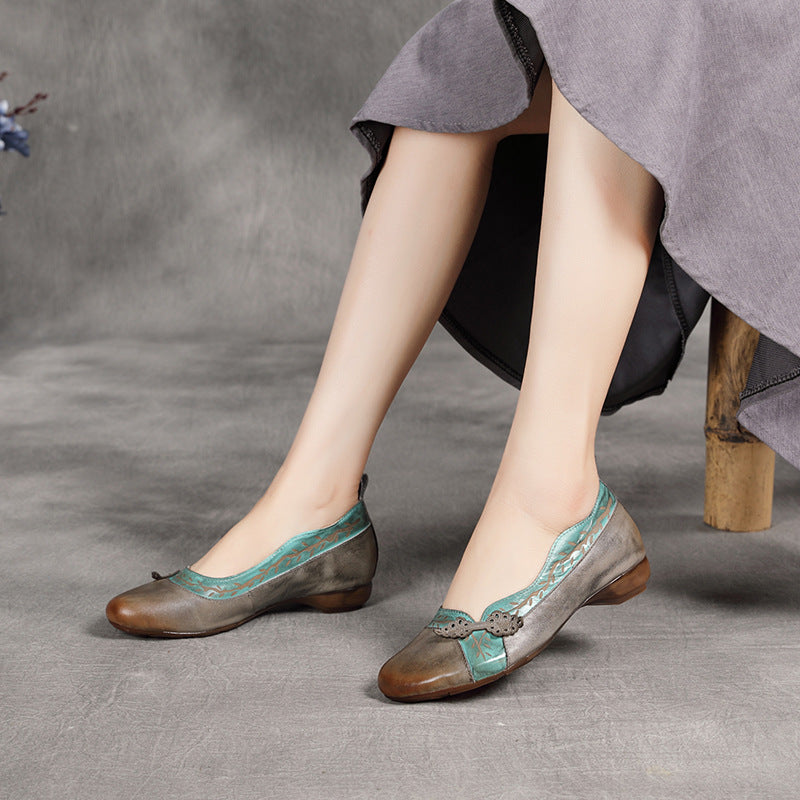 Women's Retro Round Toe Wide Feet Mouth Top Layer Women's Casual Shoes