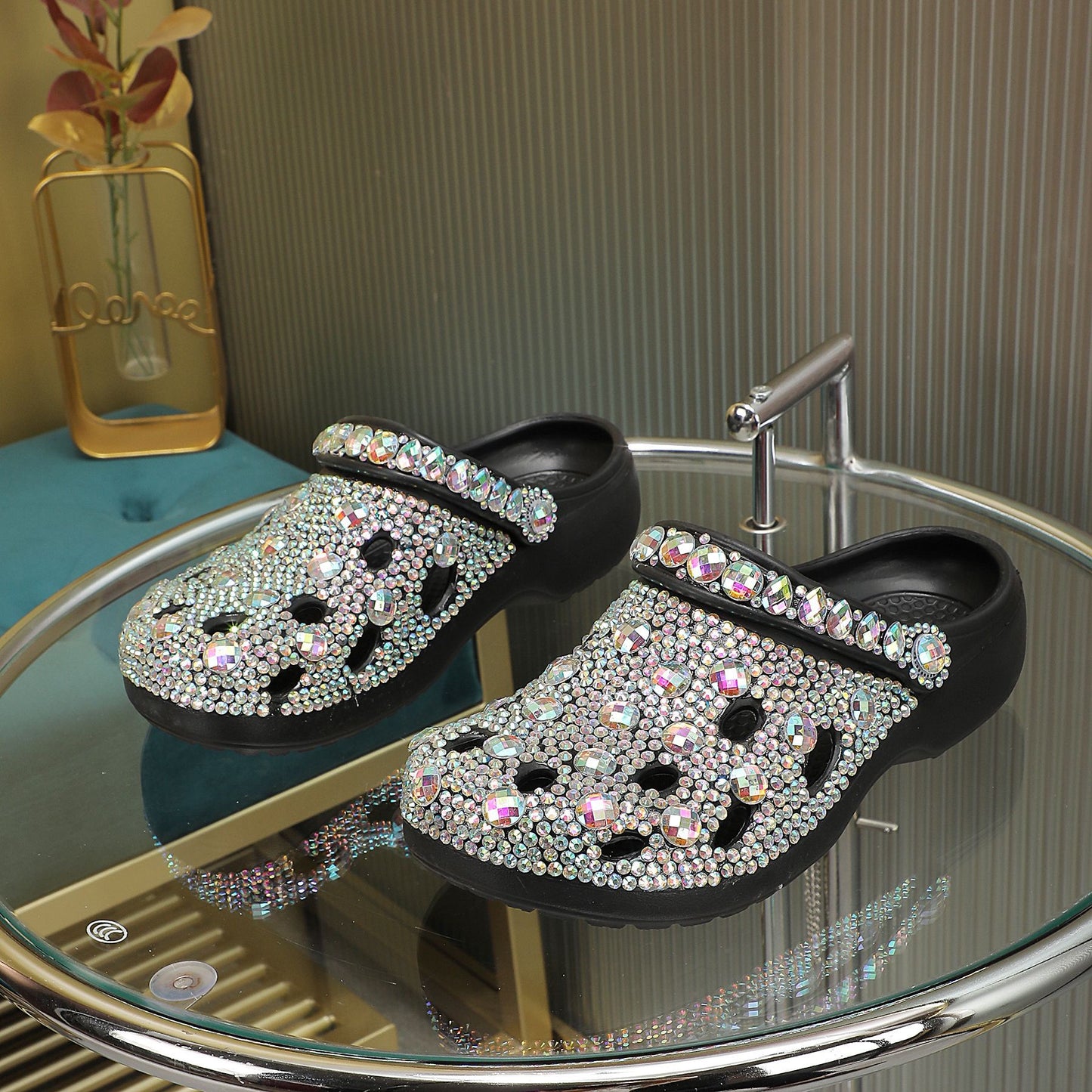 Women's Simple Hole Summer Diamond Studded Hand Platform Sandals