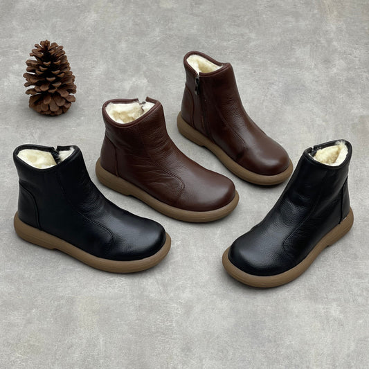 Women's Handmade Art Retro Flat Bottom Round Toe Soft Cowhide Pure Boots