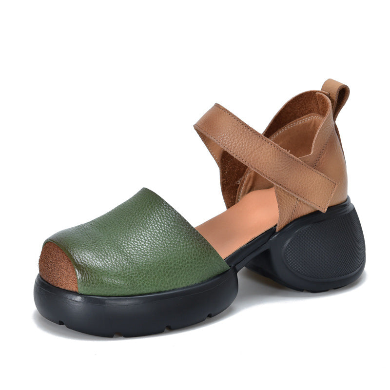 Women's Retro Color Matching Platform Roman Summer Heels