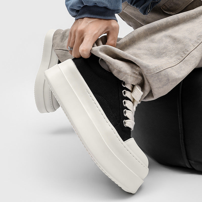 Men's Breathable Thick-soled Fashionable White Black Sneakers