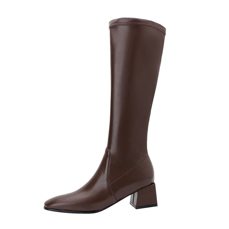Women's Large Size Knee-high Stretch Skinny Long Women's Leather Boots