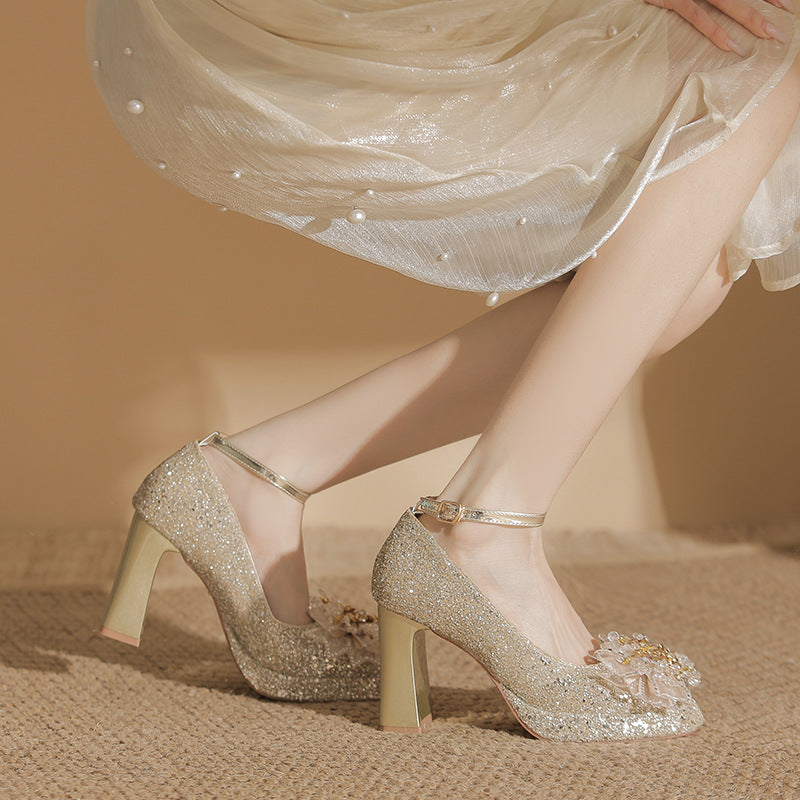 Women's Platform Buckle Spring High Mary Jane High-grade Satin Women's Fashion Shoes