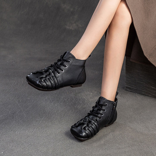 Women's Comfort Retro Ankle First Layer Cowhide Boots