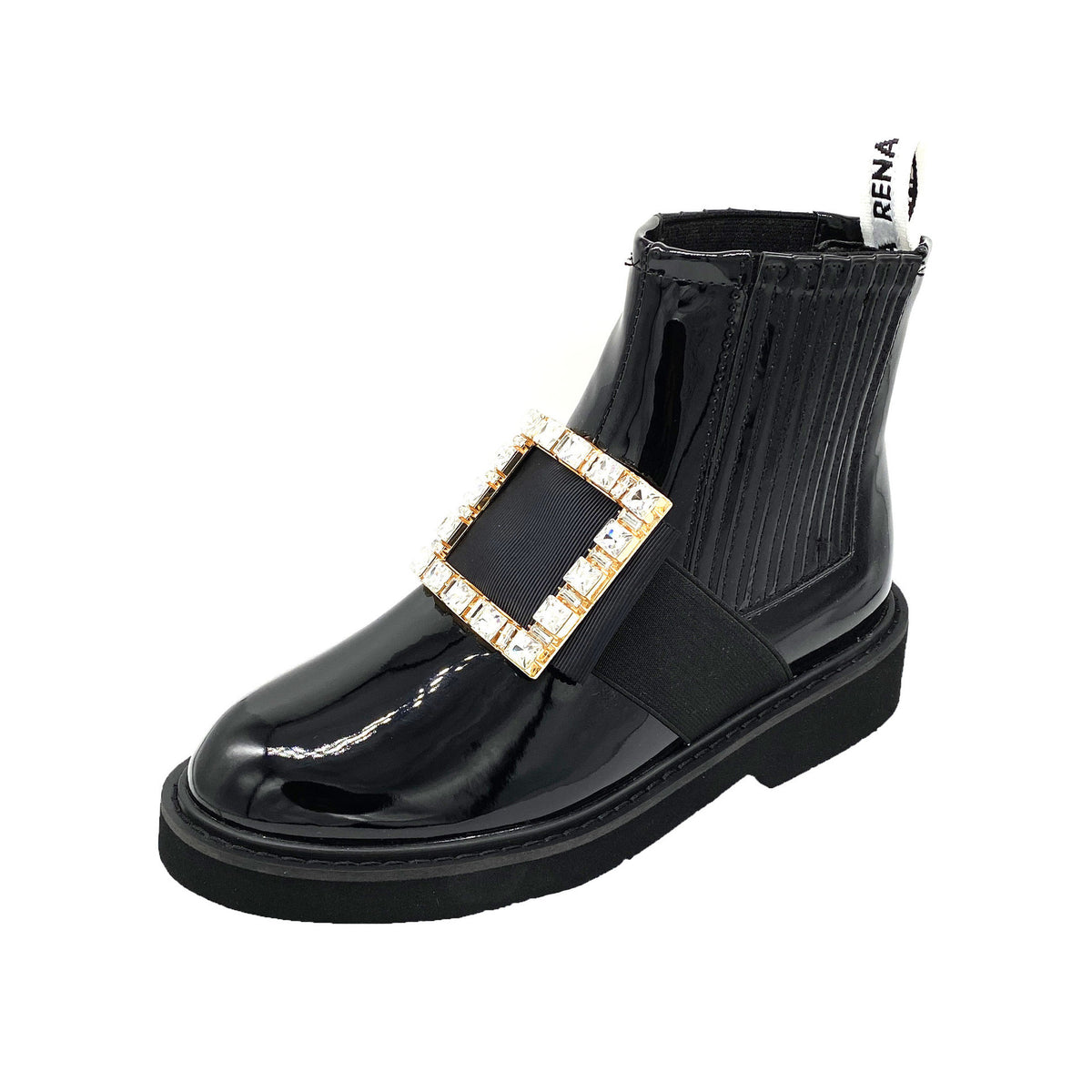 Women's Ankle Rhinestone Square Buckle Patent British Boots