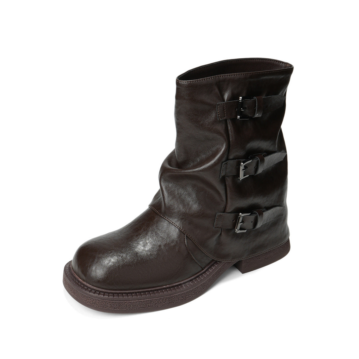Women's Pleated Platform Bootie Belt Buckle Pants Women's Leather Boots