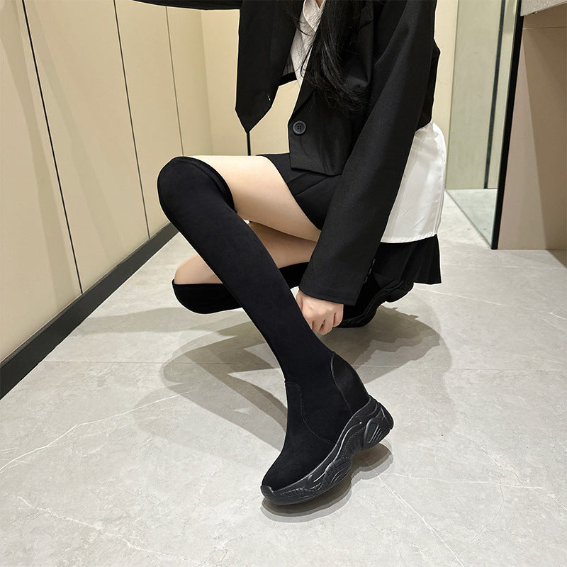 Women's Height Increasing Insole Stockings For Black Suede Women's Cotton Shoes