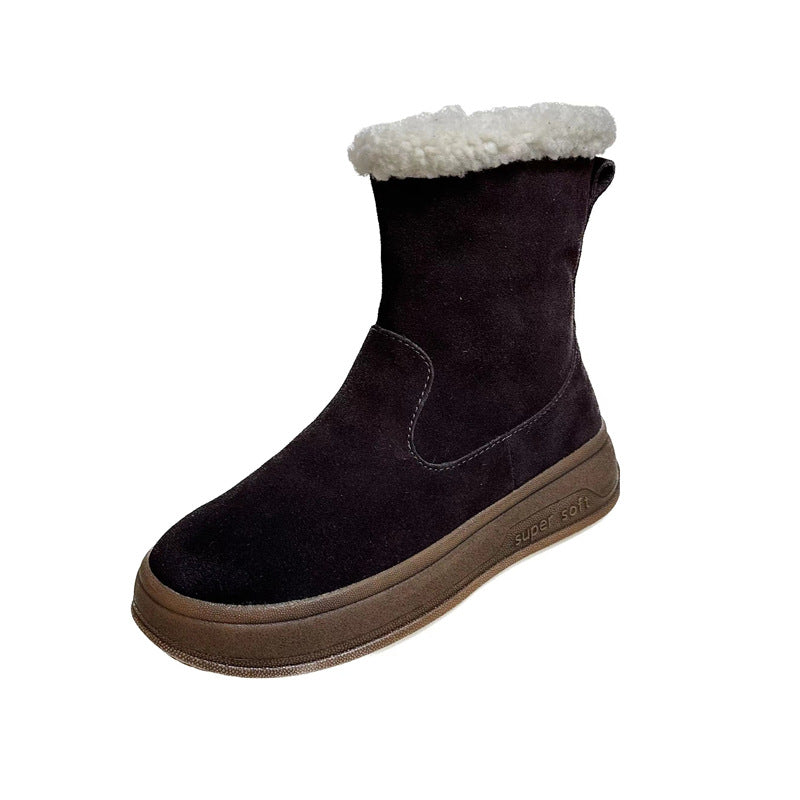 Women's Bottom Lamb Fur Warm Middle Northeast Snow Boots