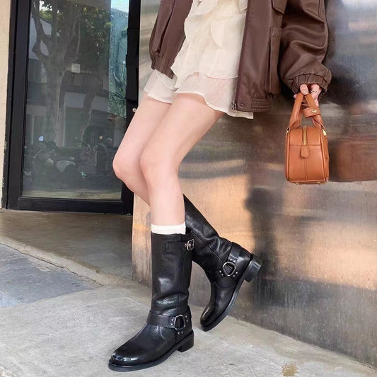 Women's Fans France Cool Vegetable Tanning Vintage Belt Boots