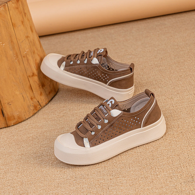 Women's Summer Genuine Platform Hollow Breathable Comfortable Sneakers