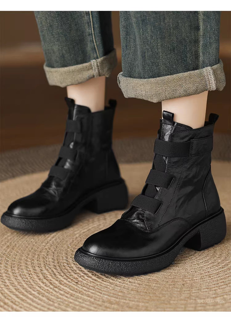 Strongly Pushed Super Beautiful Small Booties Martin Elastic Velcro Thick Women's Leather Boots
