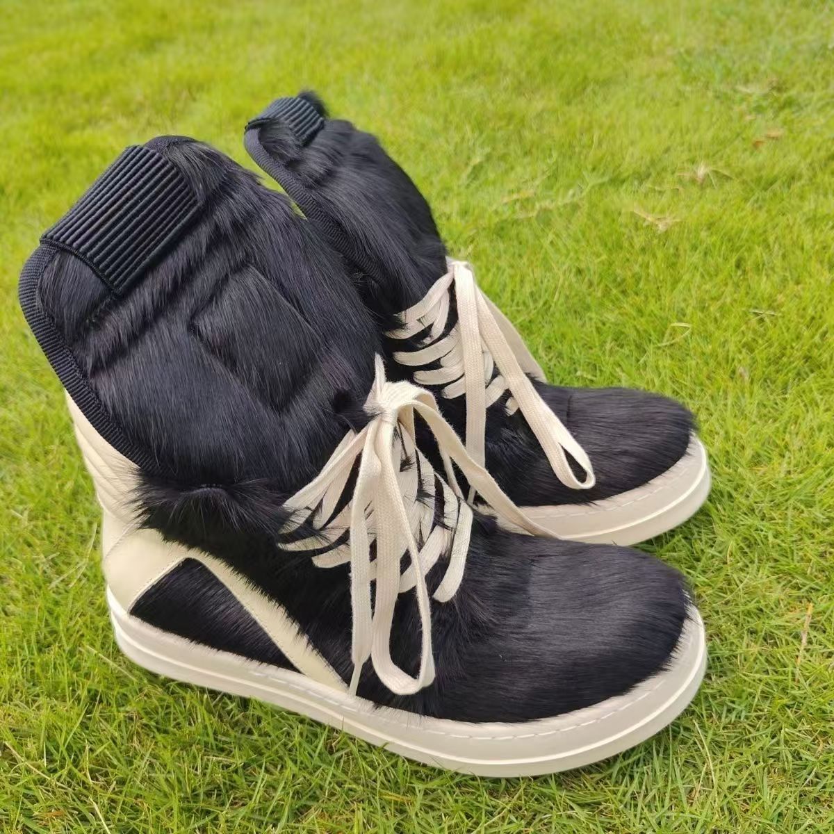 Men's Pink Luxury Horse Hair Trendy Platform Casual Shoes
