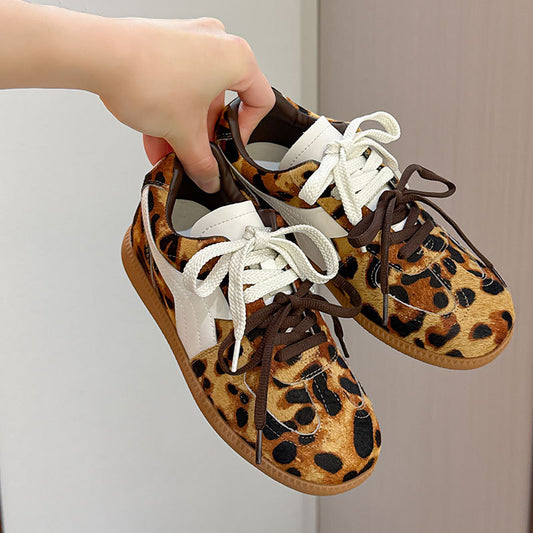 Women's Increasing Insole Horse Fur Leopard Print German Training Sneakers