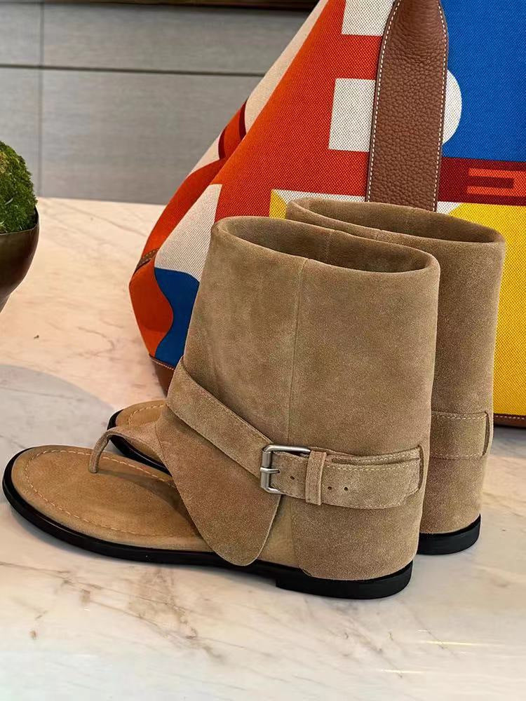 Women's Version Height Increasing Insole Retro Belt Boots